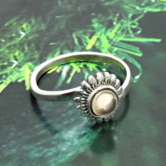 Natural Citrine Solid Silver Handmade Boho Band Bezel Promise Flower Ring