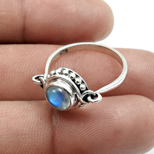 Natural Rainbow Moonstone 925 Silver Daughter Band Crown Chakra Engagement Ring