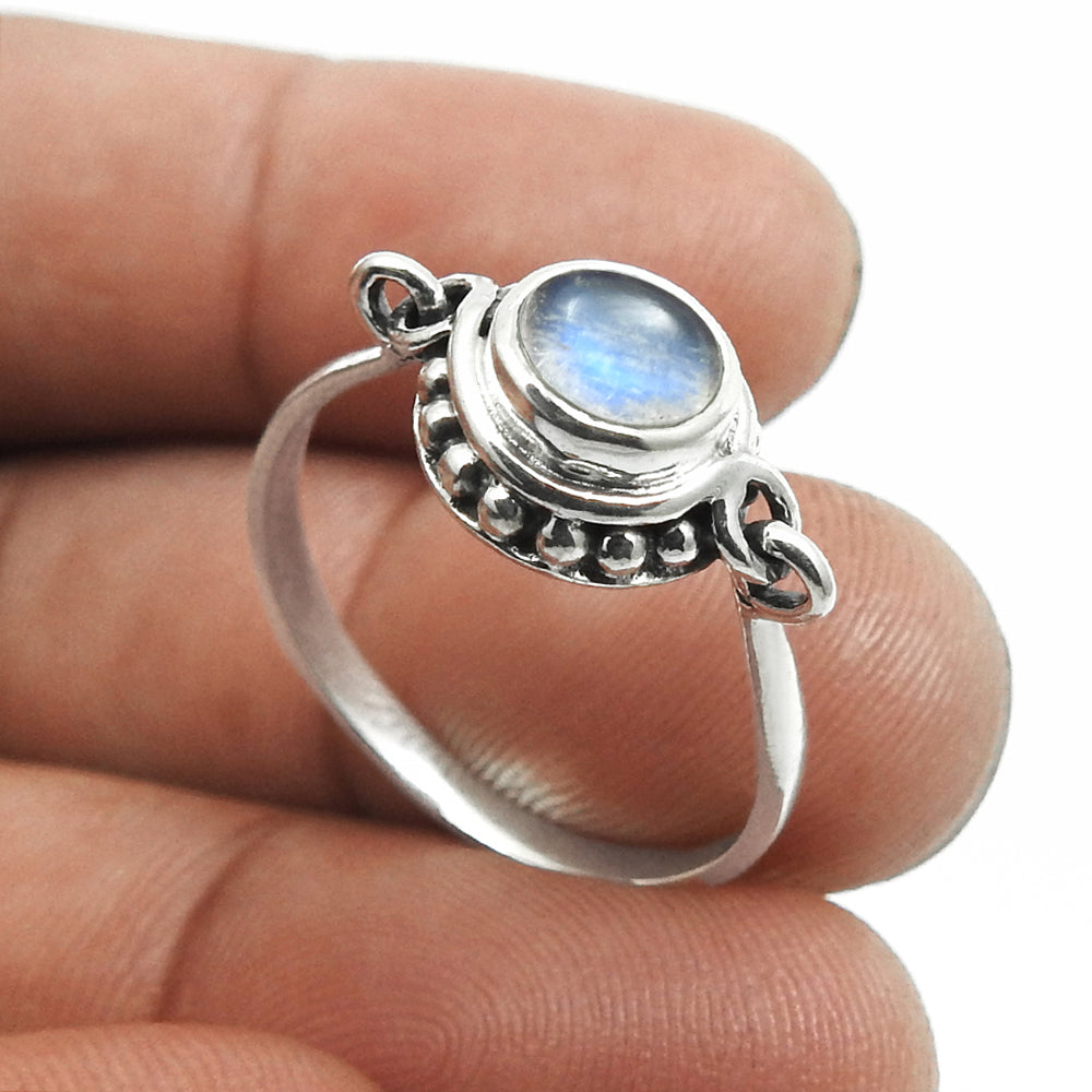 Natural Rainbow Moonstone 925 Silver Daughter Band Crown Chakra Engagement Ring