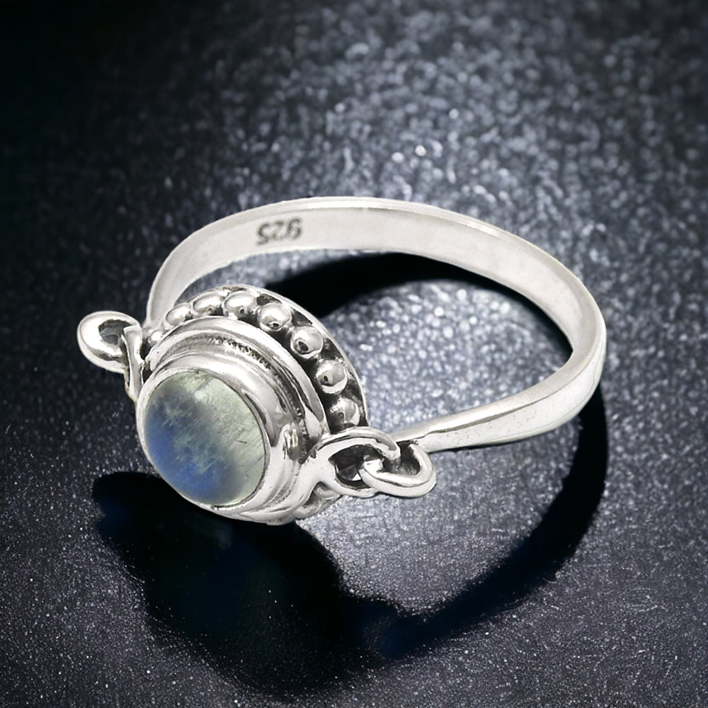 Natural Rainbow Moonstone 925 Silver Daughter Band Crown Chakra Engagement Ring