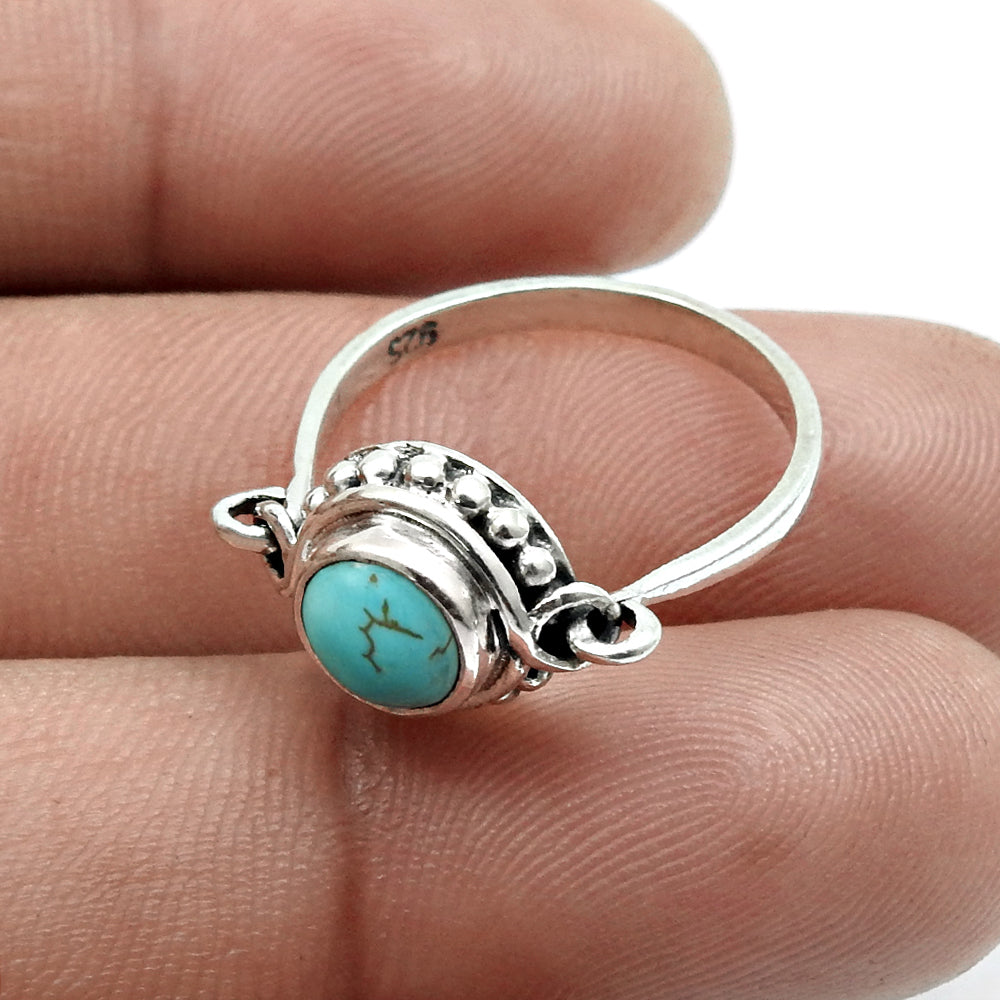 Turquoise Gemstone Daughter New Band Throat Chakra Bezel Ring Solid Silver