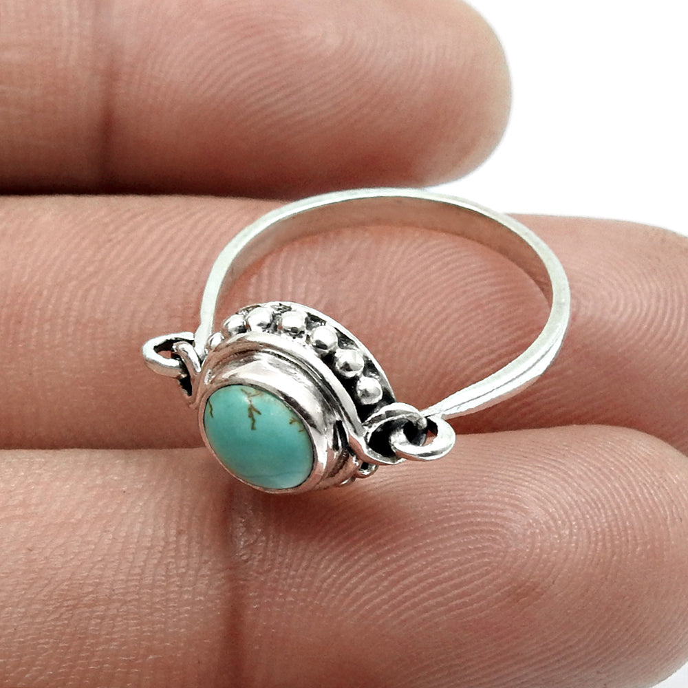 Turquoise Gemstone Daughter New Band Throat Chakra Bezel Ring Solid Silver