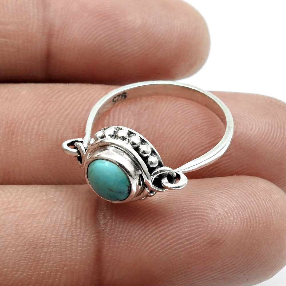 Turquoise Gemstone Daughter New Band Throat Chakra Bezel Ring Solid Silver