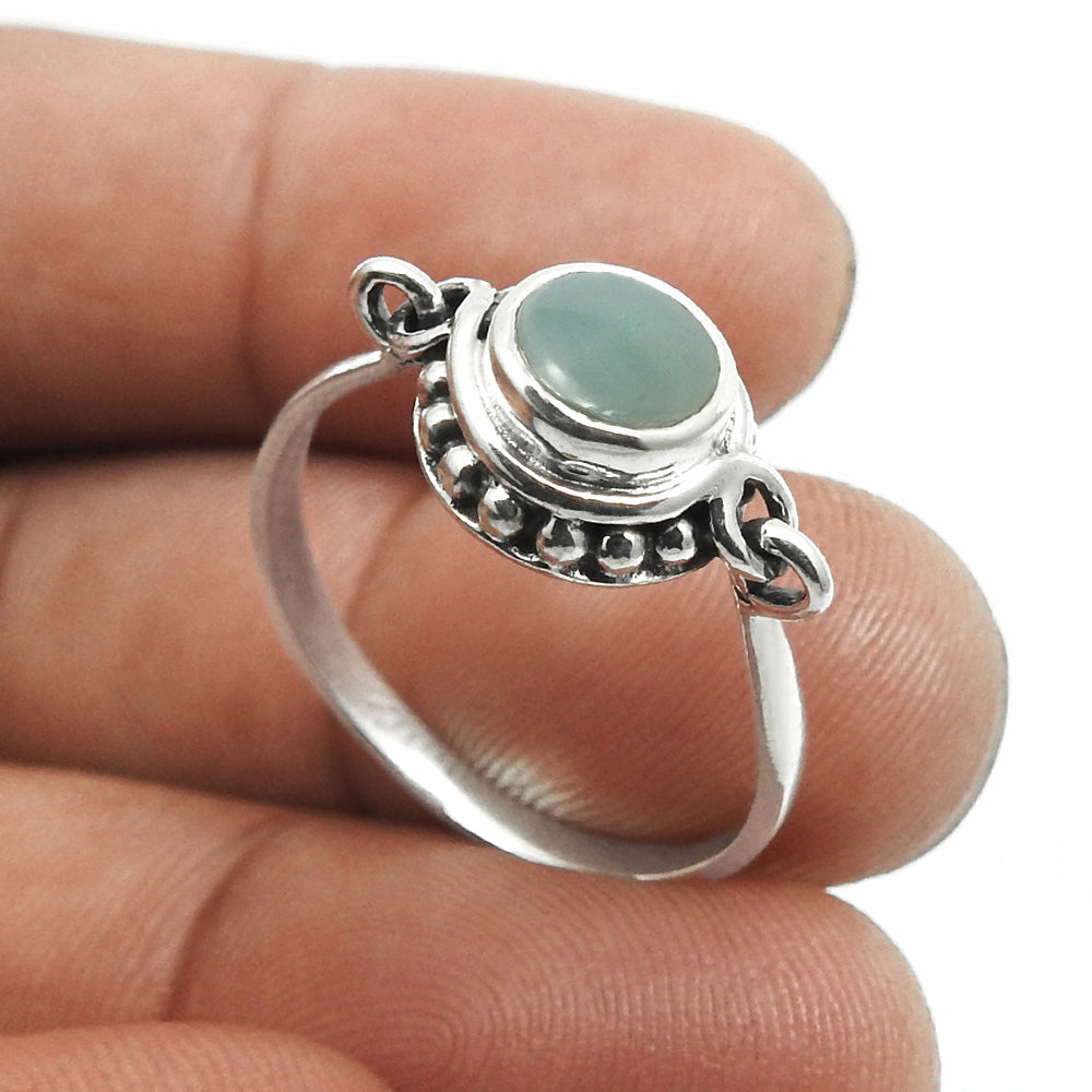 Sterling Silver Round Natural Larimar Cocktail Throat Chakra Boho New Ring