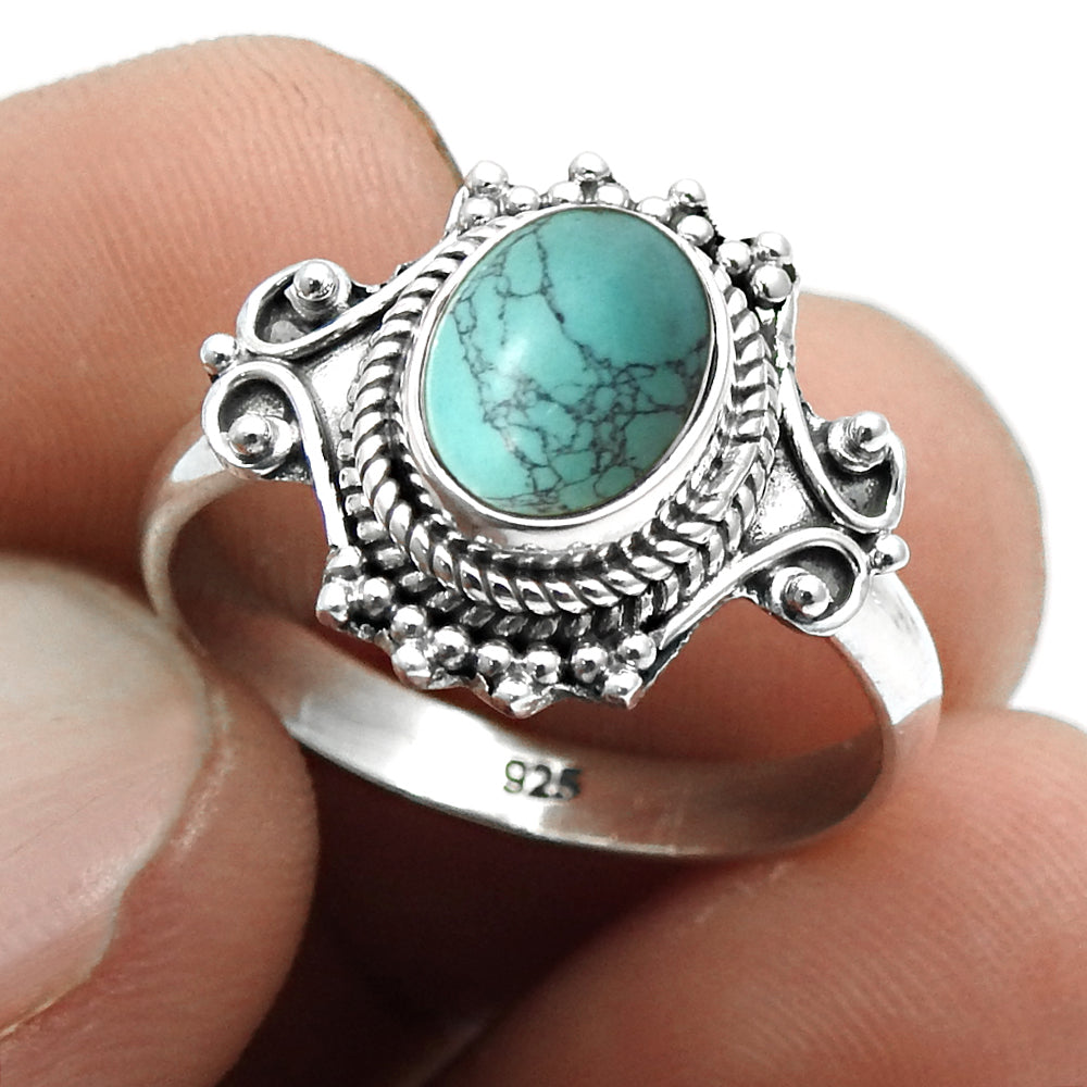 Turquoise Gemstone Cocktail Statement Friendship Day Ring Sterling Silver