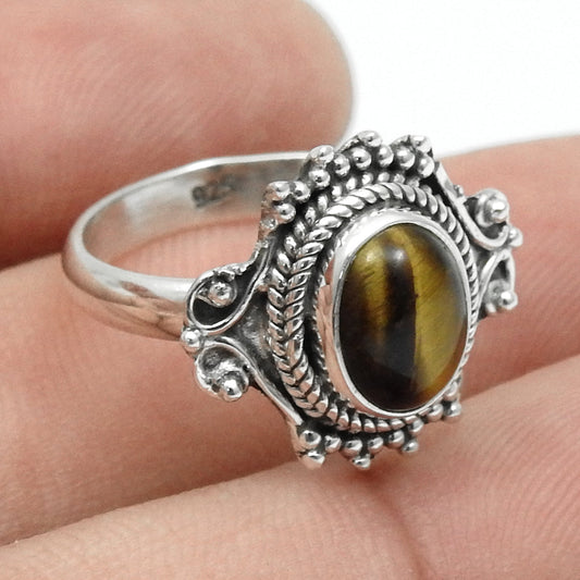 Tiger Eye Stone Sterling Silver Engagement Statement Wife Wedding Ring