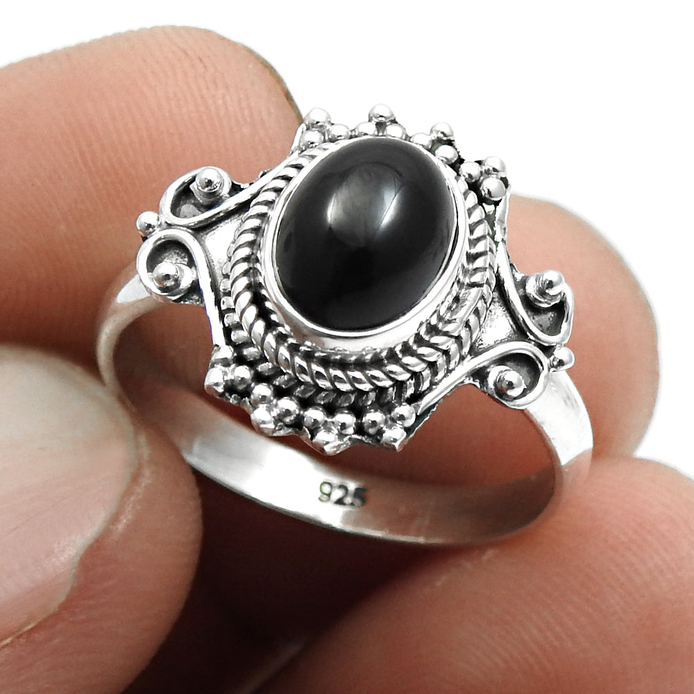 Sterling Silver Oval Black Onyx Gemstone Bezel Band Anniversary Mother Ring