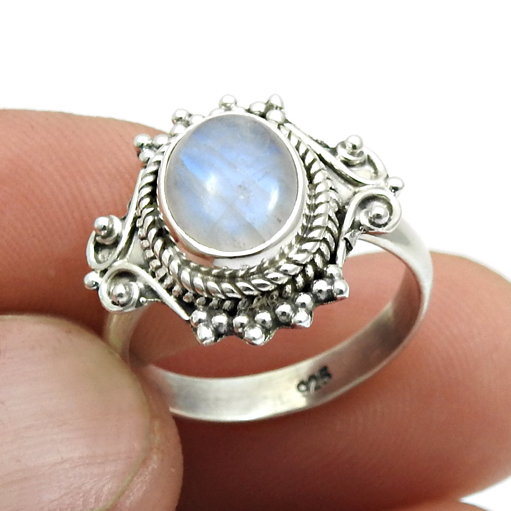 Oval Natural Rainbow Moonstone Sister Band Birthday Ring Sterling Silver