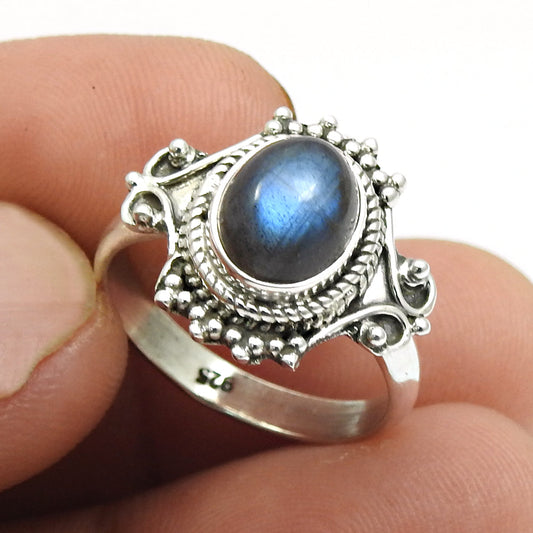 Natural Labradorite Sterling Silver Trendy Statement Third Eye Chakra Ring