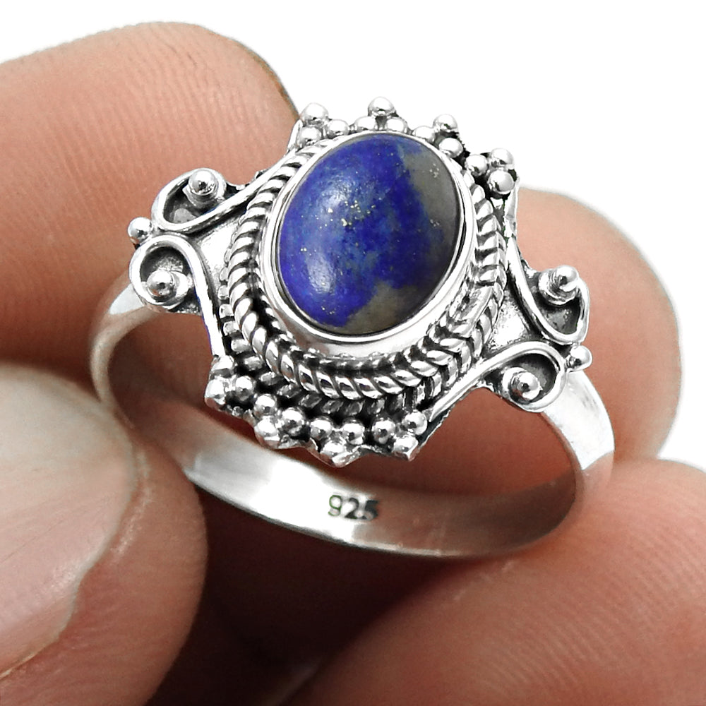 September Oval Lapis Lazuli Gemstone Sterling Silver Mother Cocktail Ring