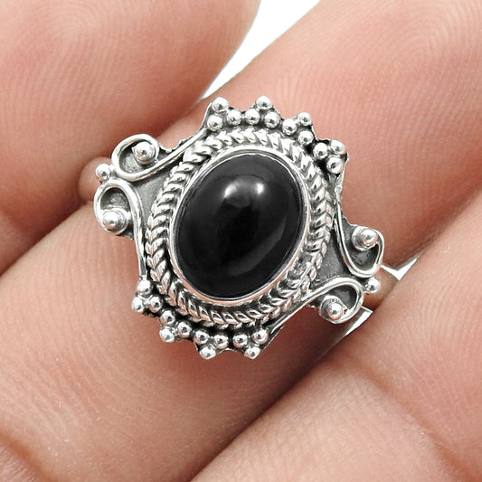 Sterling Silver Oval Black Onyx Gemstone Promise Band Best Friend Gift Ring