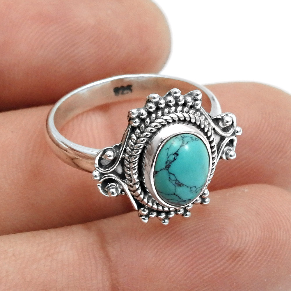 Solid 925 Sterling Silver Oval Natural Turquoise Statement Engagement December Ring