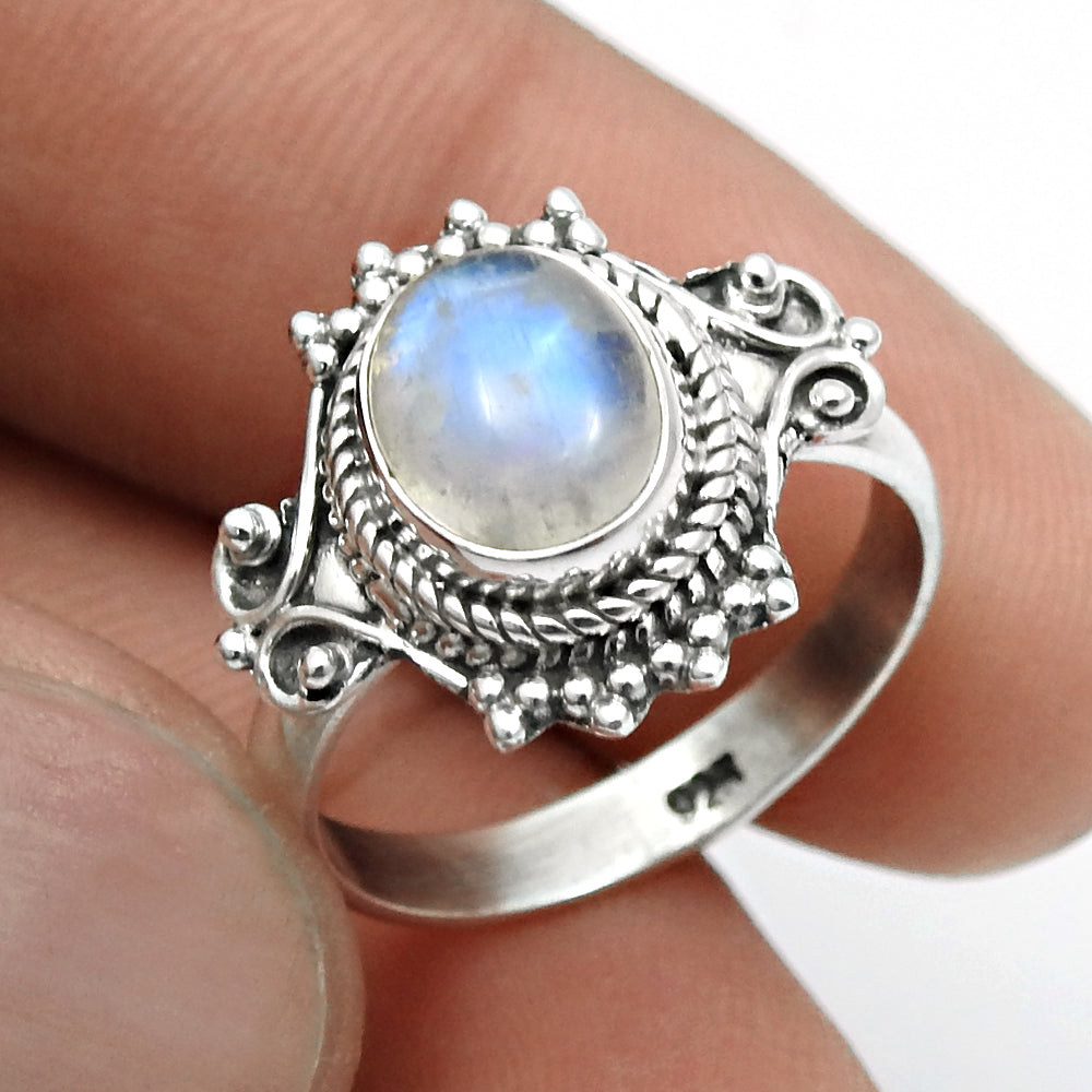 Sterling Silver Oval Natural Rainbow Moonstone New Cocktail Engagement Ring