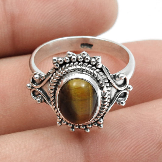 Tiger Eye Gemstone Sterling Silver Mother New Band Sisters Day Bezel Ring