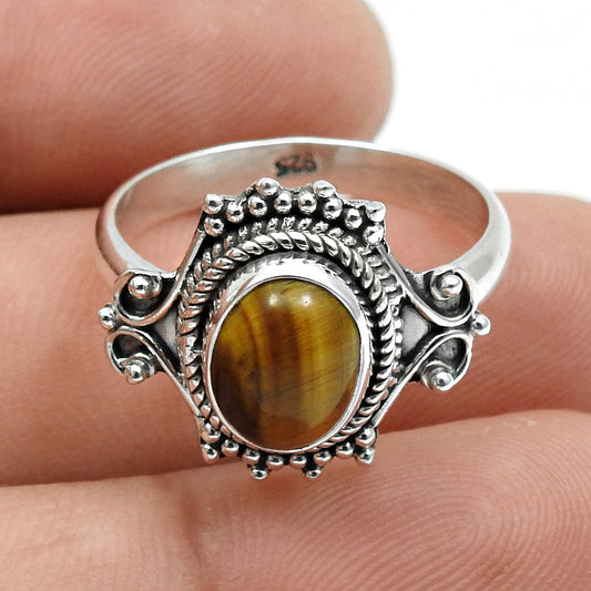 Sterling Silver Sacral Chakra Natural Tiger Eye Band Sister Promise Ring