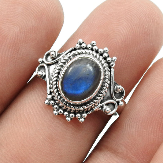 Sterling Silver Natural Labradorite Sister Promise New Band Art Deco Ring