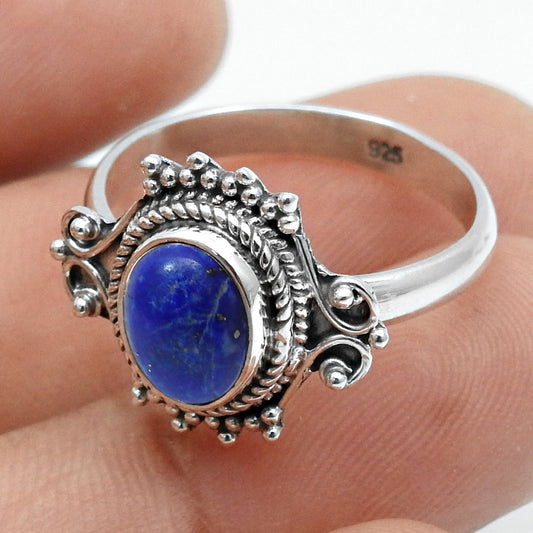 Sterling Silver Oval Lapis Lazuli Gemstone Cocktail Anniversary Mother Ring