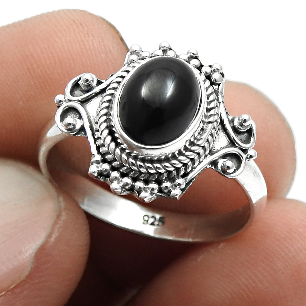 Sterling Silver Root Chakra Black Onyx Gemstone Cocktail Art Deco Wife Ring