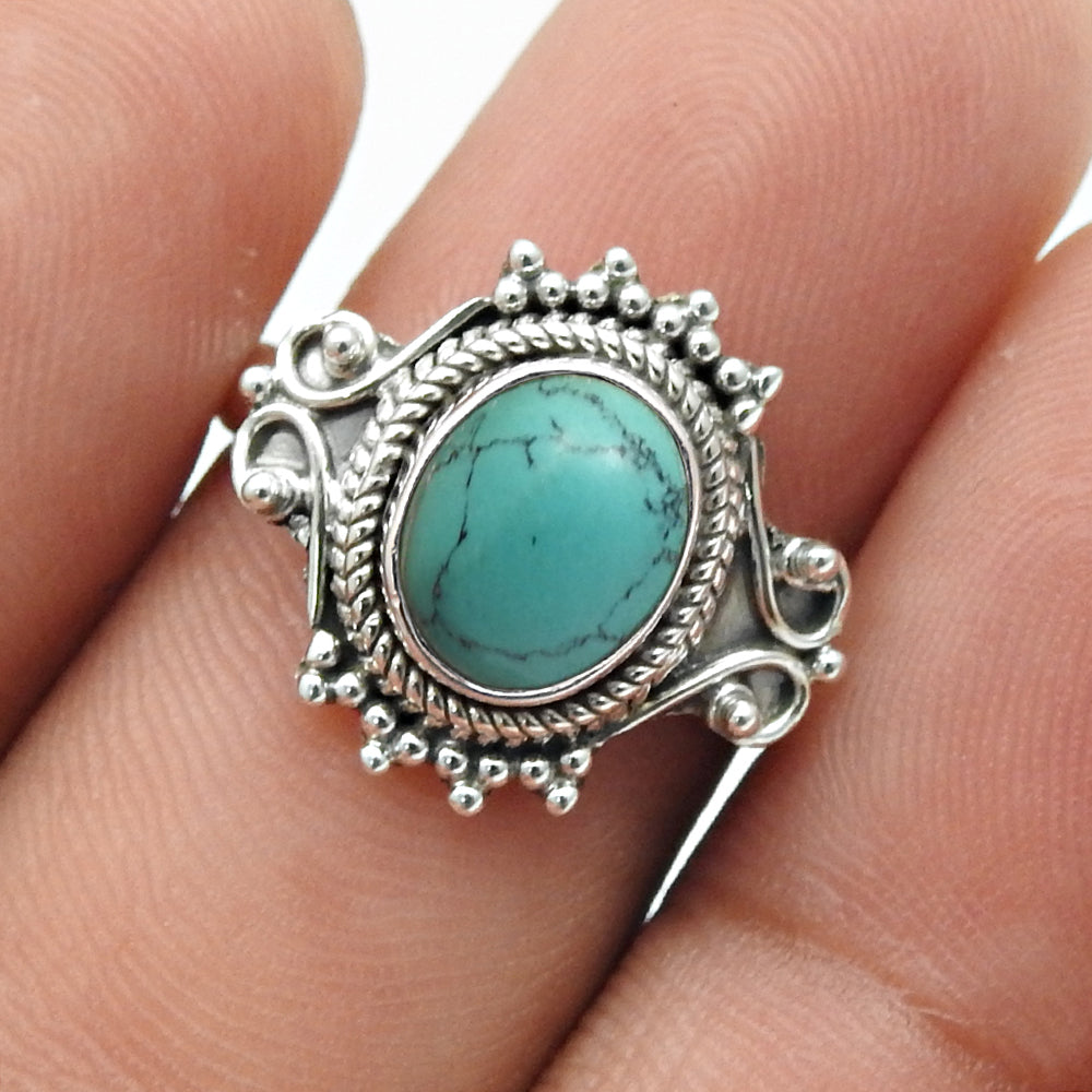 Sterling Silver Oval Turquoise Gemstone Handcrafted Band Artisan New Ring