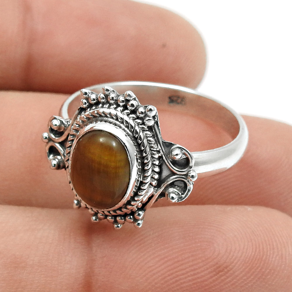 Sterling Silver Tiger Eye Gemstone Ethnic Wife Statement Anniversary Ring