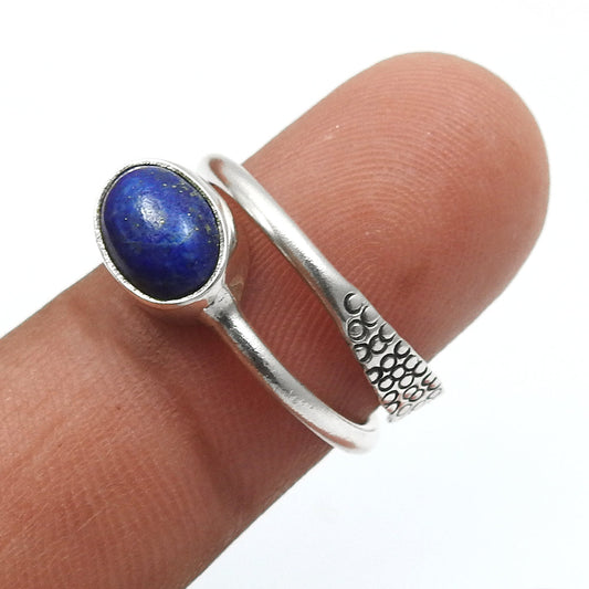 Sterling Silver Lapis Lazuli Gemstone September Birth Band Birthday Ring