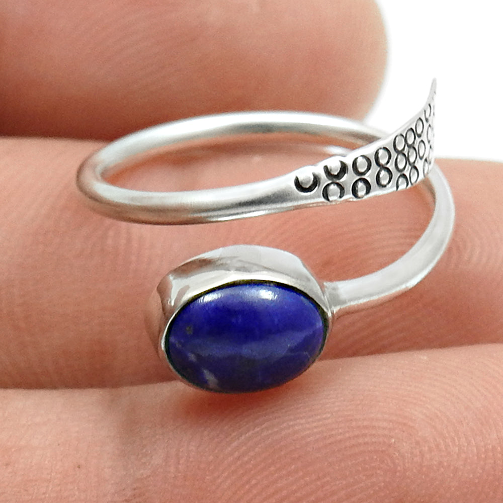 Sterling Silver Lapis Lazuli Gemstone September Birth Band Birthday Ring
