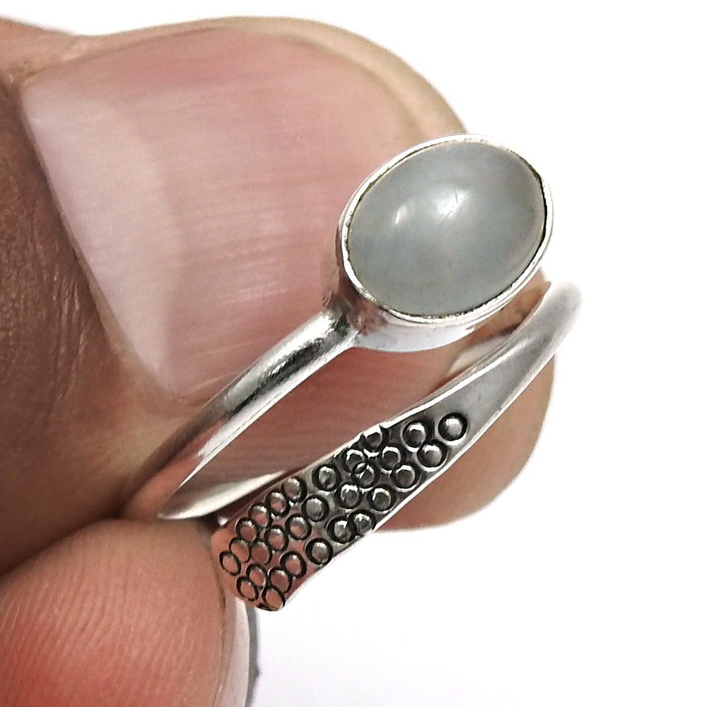 Sterling Silver Natural Moon Stone New Cocktail Bezel Crown Chakra Ring