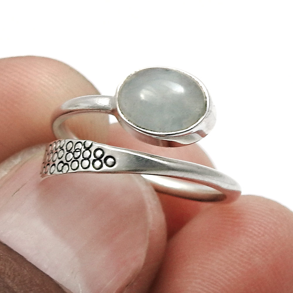 Sterling Silver Natural Moon Stone New Cocktail Bezel Crown Chakra Ring