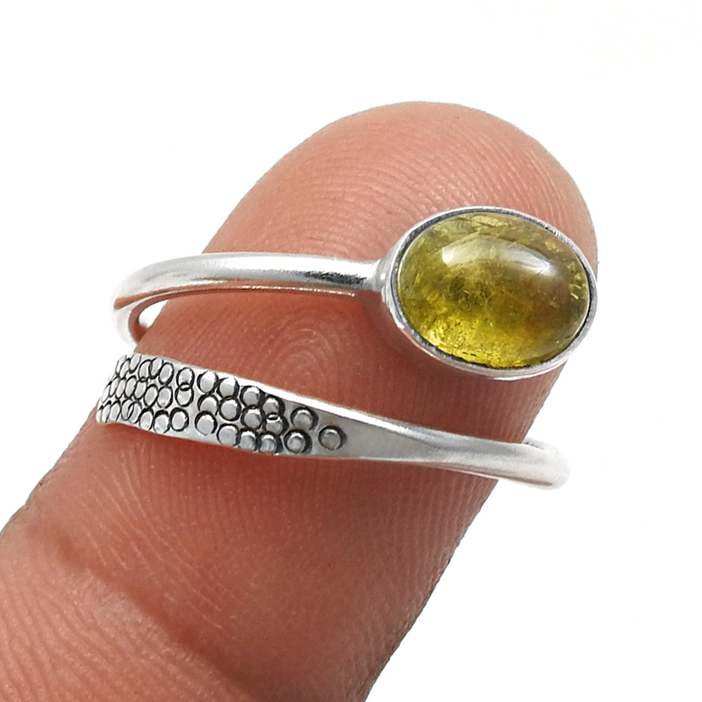 Sterling Silver Natural Tourmaline Statement Art Deco Handmade Bezel Ring