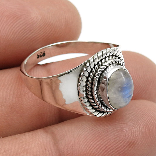 Natural Rainbow Moonstone Cocktail Bezel Sister Unique Ring Sterling Silver