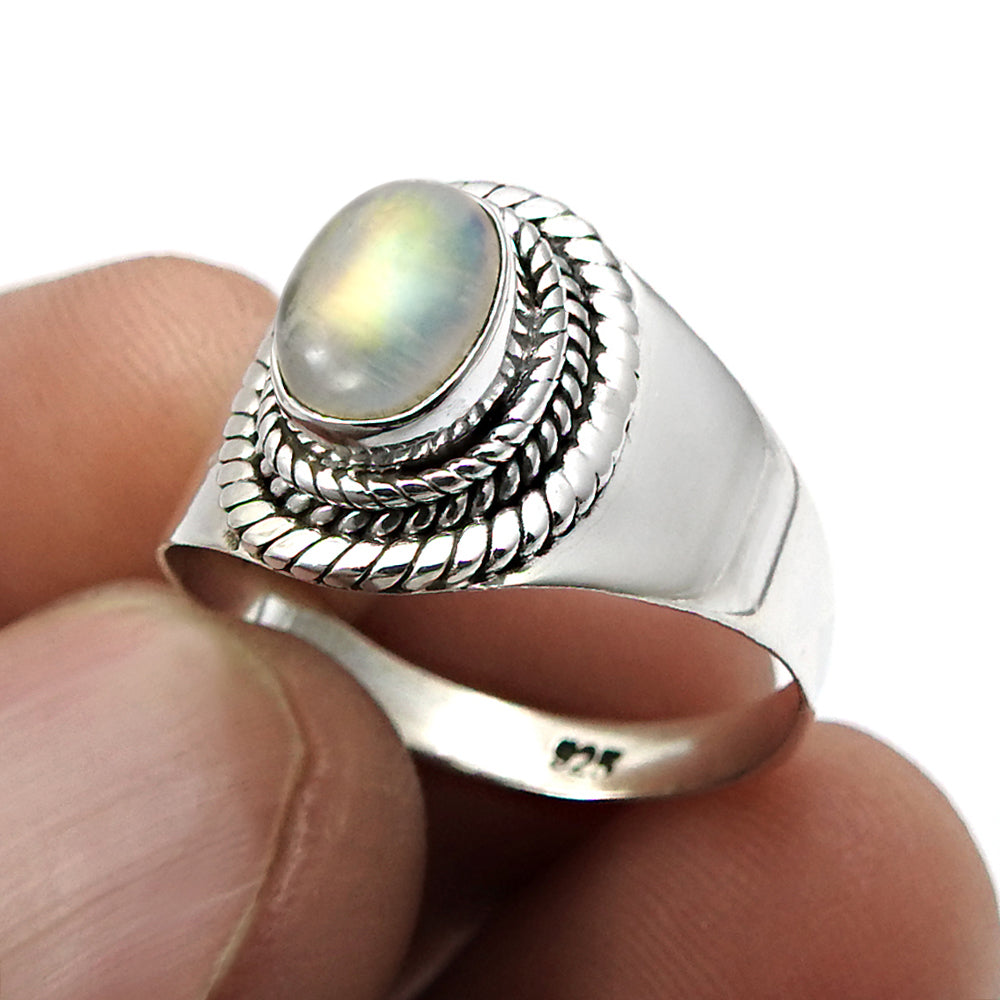 Natural Rainbow Moonstone Cocktail Bezel Sister Unique Ring Sterling Silver