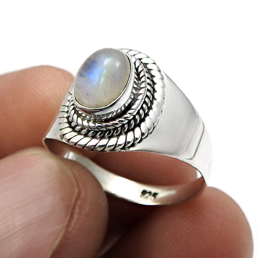 Natural Rainbow Moonstone Cocktail Bezel Sister Unique Ring Sterling Silver