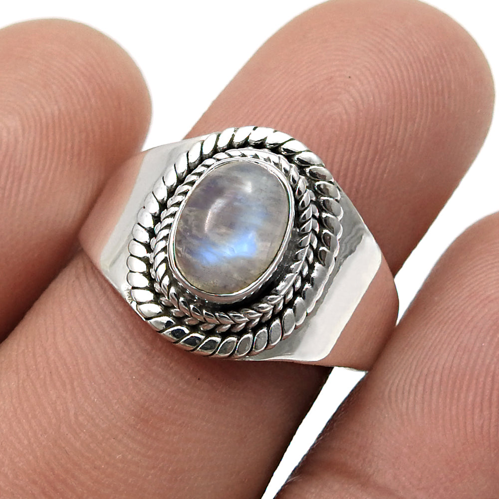 Natural Rainbow Moonstone Cocktail Bezel Sister Unique Ring Sterling Silver