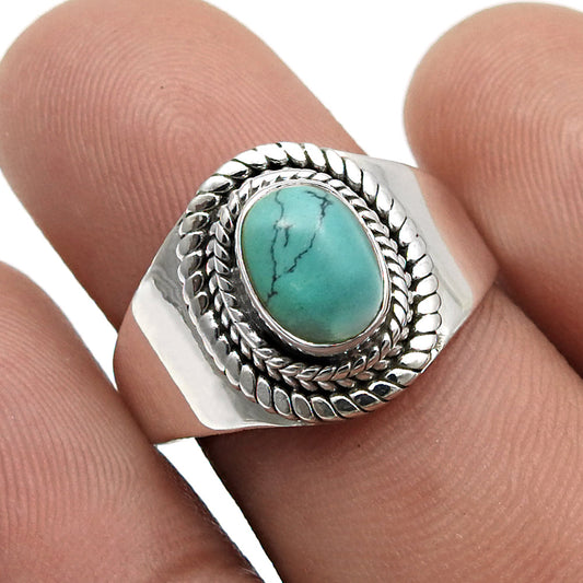 Friendship Day Deal Natural Turquoise Sterling Silver Wedding Cocktail Ring