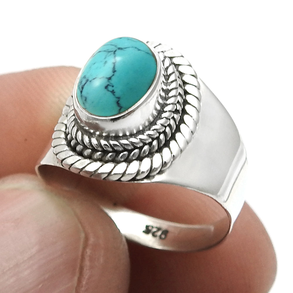 Friendship Day Deal Natural Turquoise Sterling Silver Wedding Cocktail Ring