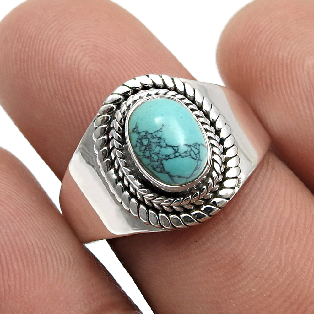 Friendship Day Deal Natural Turquoise Sterling Silver Wedding Cocktail Ring