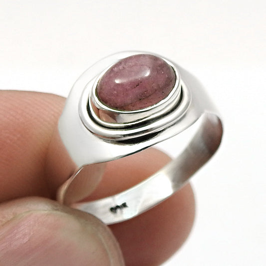 Oval Natural Tourmaline Band Root Chakra Ethnic Ring Sterling Silver
