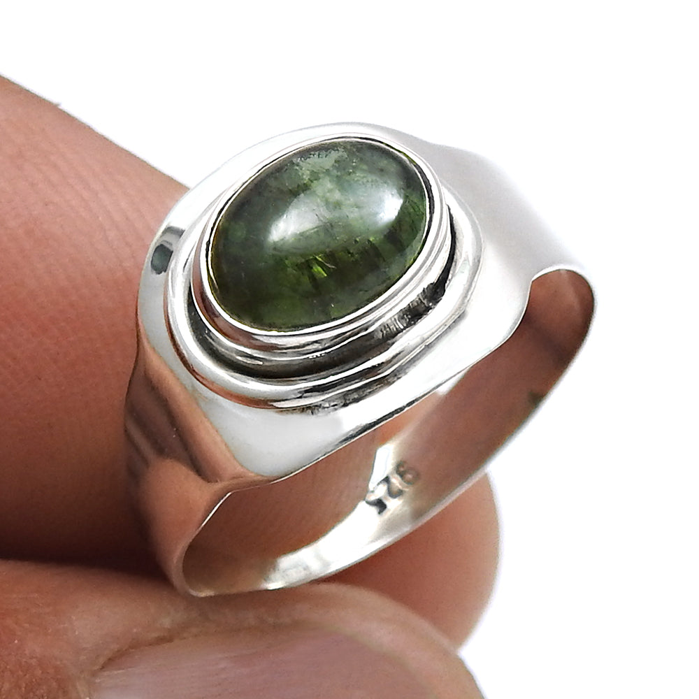 Oval Natural Tourmaline Band Root Chakra Ethnic Ring Sterling Silver