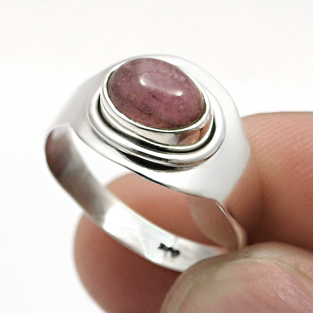 Oval Natural Tourmaline Band Root Chakra Ethnic Ring Sterling Silver