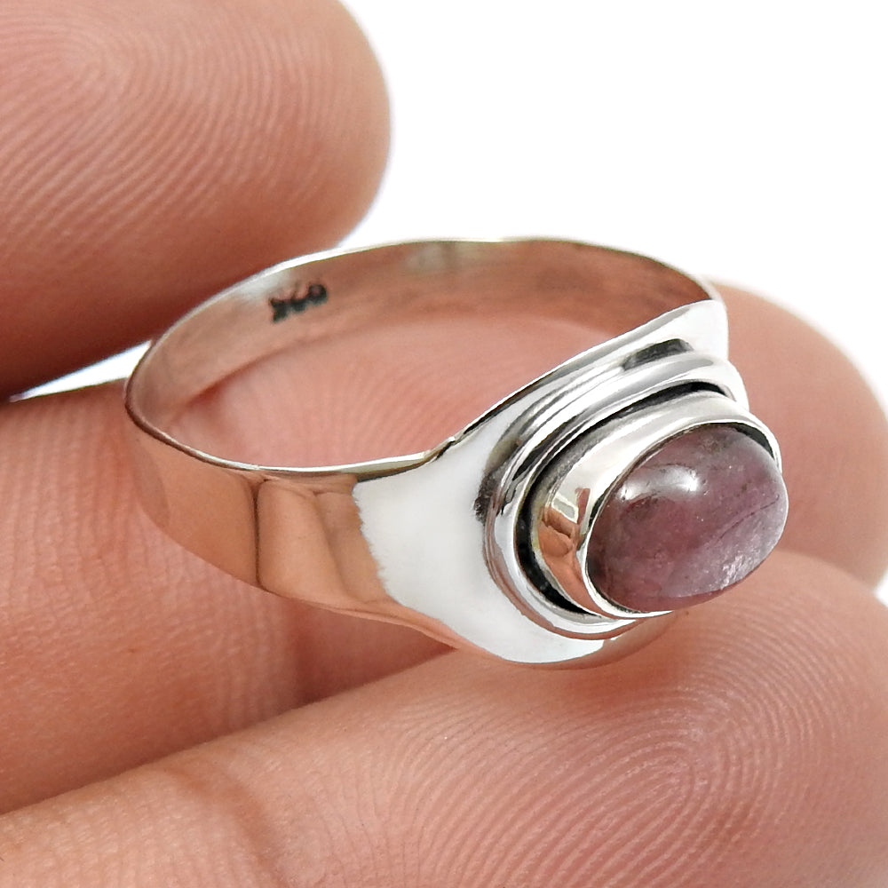 Oval Natural Tourmaline Band Root Chakra Ethnic Ring Sterling Silver