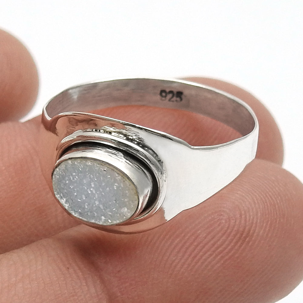 Sterling Silver Natural Druzy Bezel Sisters Day Statement Daughter Ring