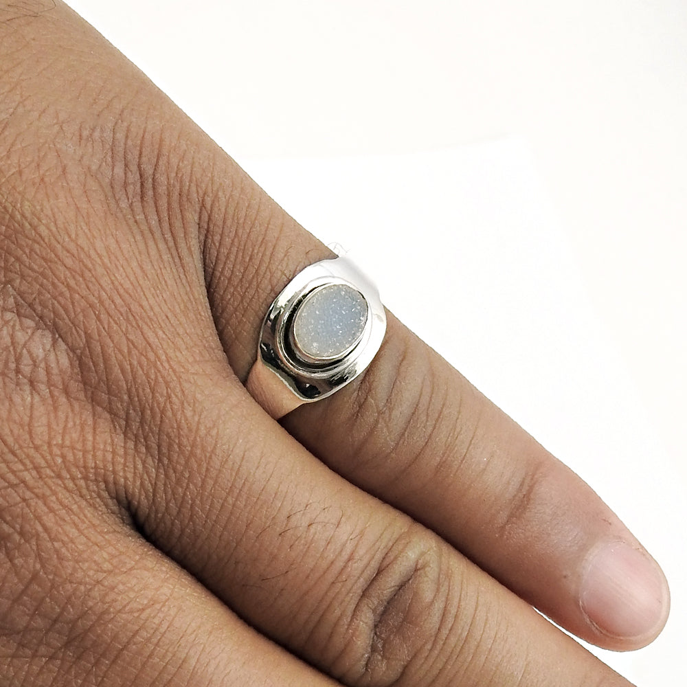 101 Sterling Silver Natural Druzy Bezel Sisters Day Statement Daughter Ring