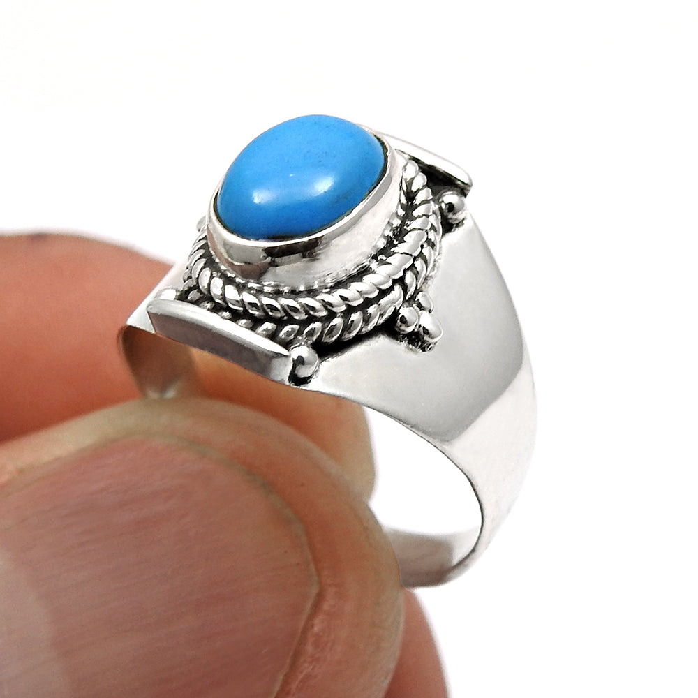 Sterling Silver Oval December Natural Turquoise Bezel Daughter Band Ring