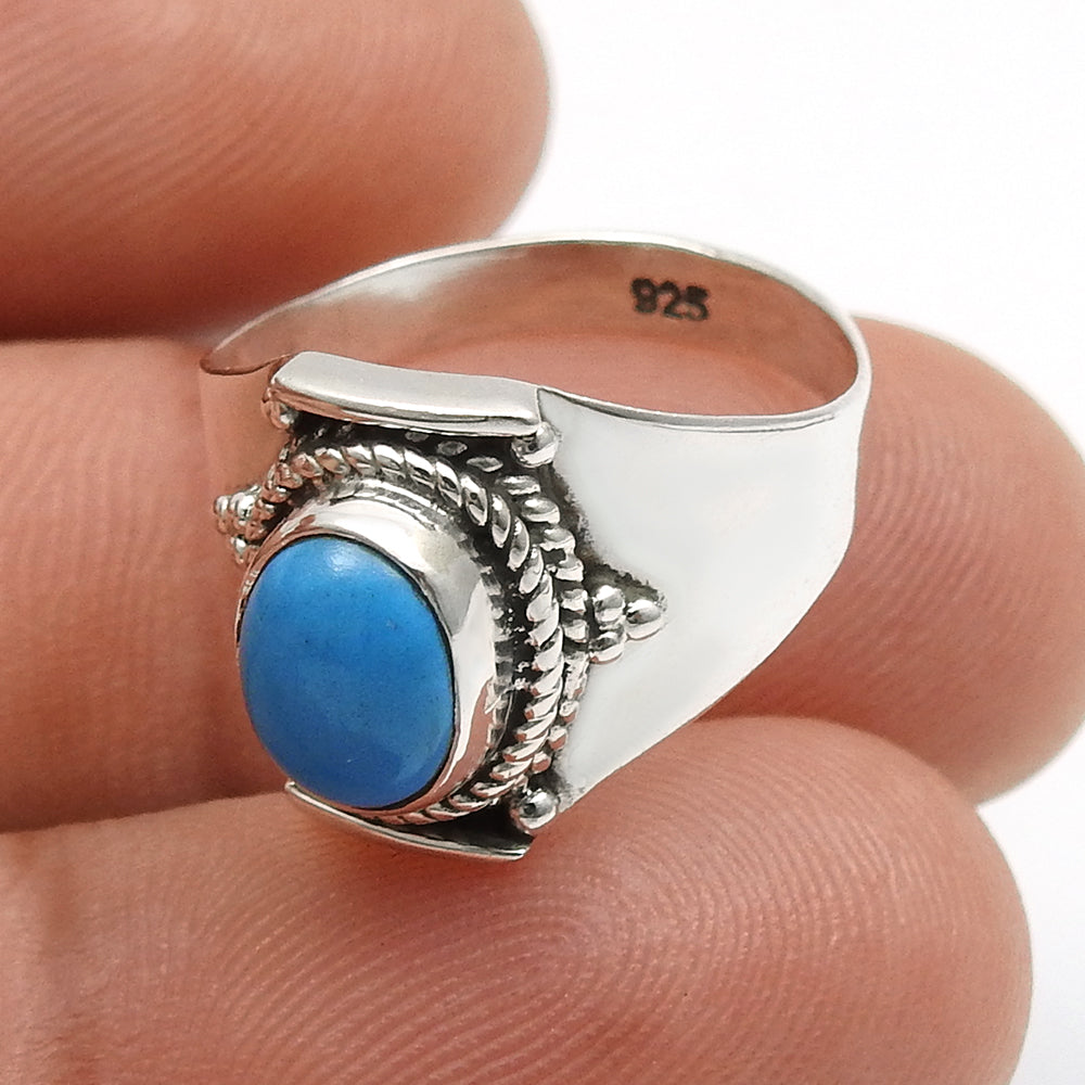 Sterling Silver Oval December Natural Turquoise Bezel Daughter Band Ring