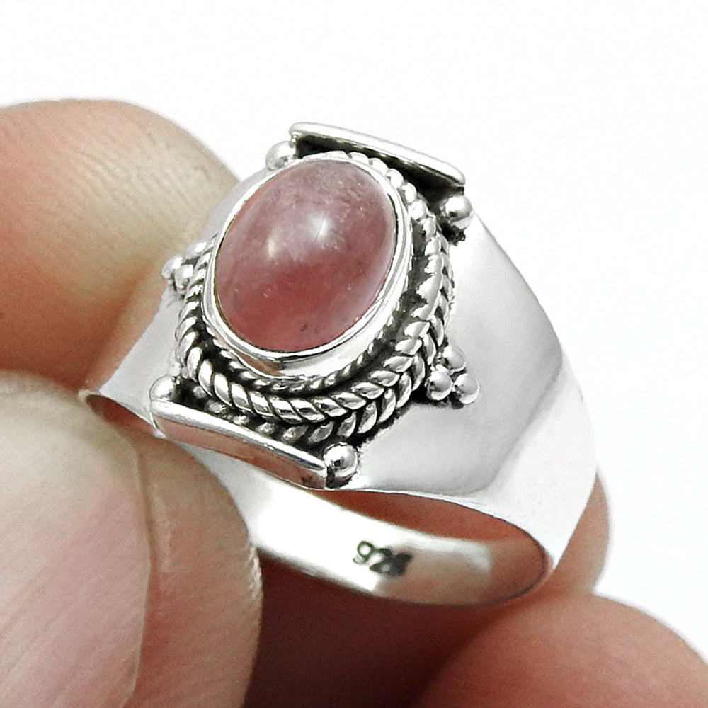 Tourmaline Gemstone Handmade Band Best Friend Gift Ring Sterling Silver