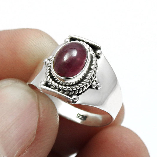 Tourmaline Gemstone Bezel October Birth Band Artisan Ring Sterling Silver