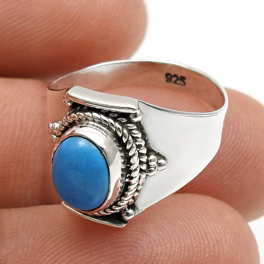 Sterling Silver Oval December Natural Turquoise Bezel Daughter Band Ring