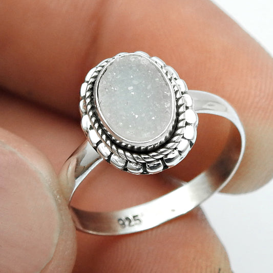 Sisters Day Deal Sterling Silver Oval Natural Druzy Daughter Statement Ring