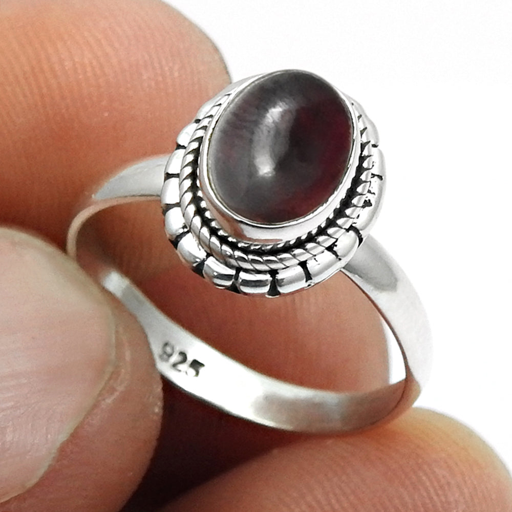 Oval Natural Garnet Sterling Silver Statement Cocktail Bezel Artisan Ring