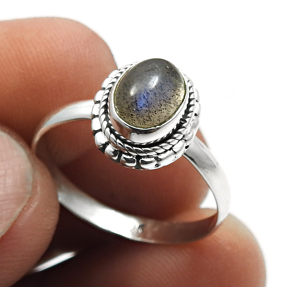 Oval Natural Labradorite Daughter Cocktail Bezel Boho Ring Sterling Silver